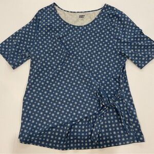 Lands' End Blue Short Sleeve Faux Wrap Knot-Front Tee